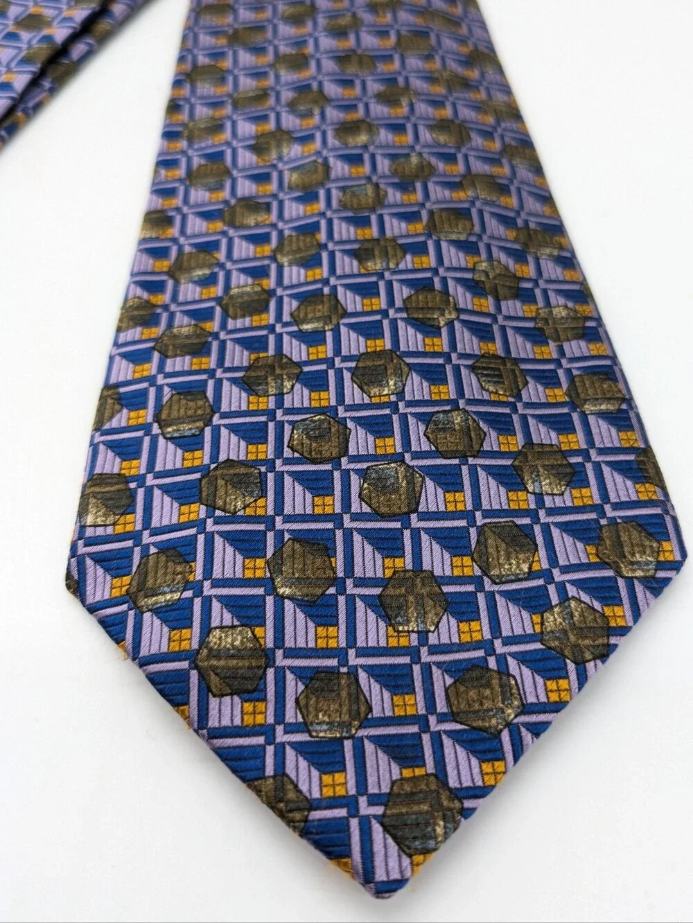 Vintage Robert Talbott Nordstrom Blue Purple Geometric Silk Mens Tie